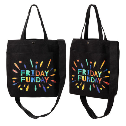 黑色外口袋手提斜背帆布包